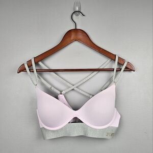 VICTORIA‎ SECRET PINK Bonded Strappy Push-Up Bra Gray Pink Womens Size M